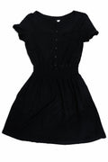 Rochie neagră pentru femei, mărime S, cu mânecă scurtă și nasturi decorativi în partea frontală