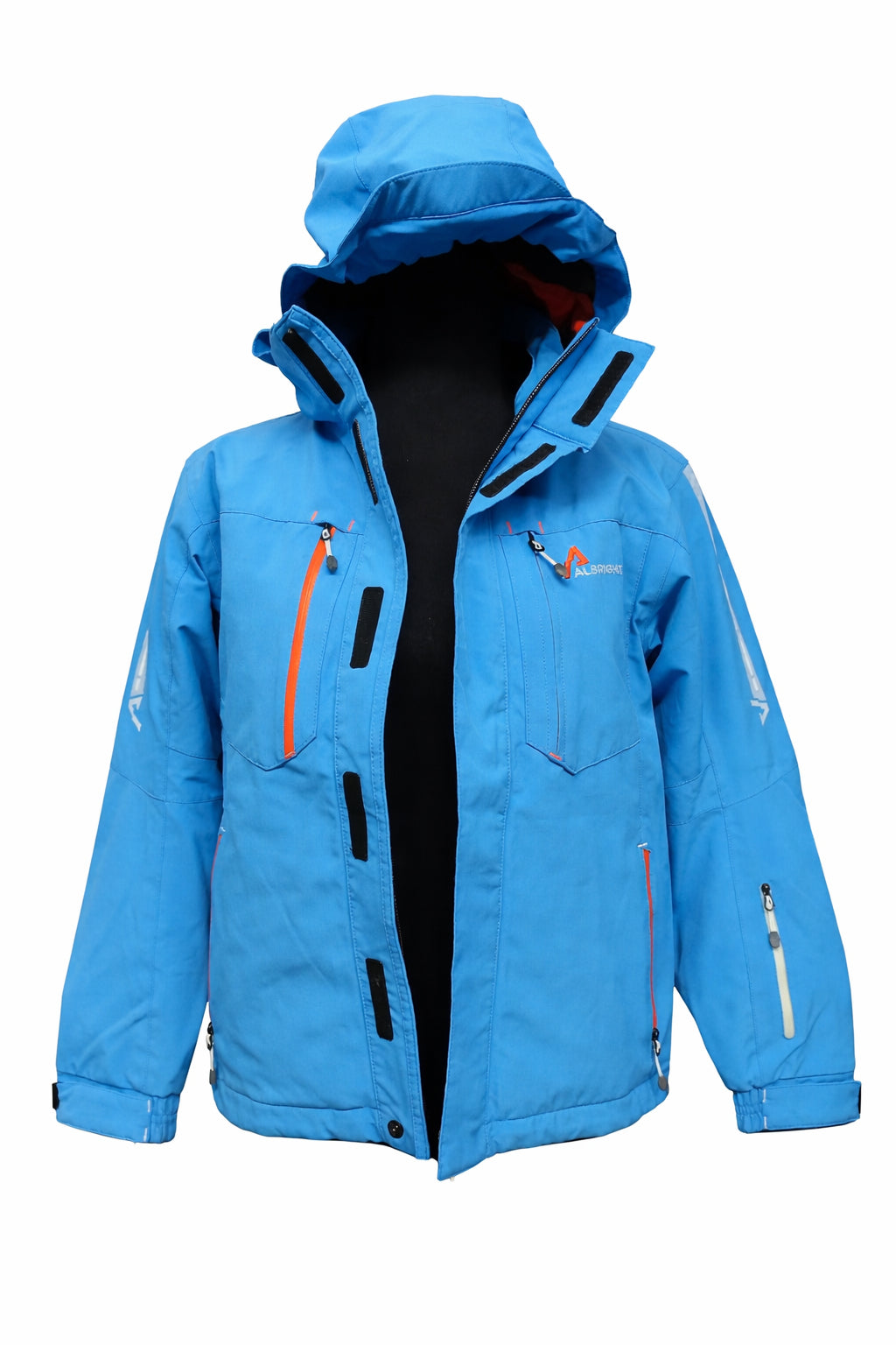 Geacă Albright outdoor albastră, mărime 152, cu glugă reglabilă și închidere frontală cu fermoar