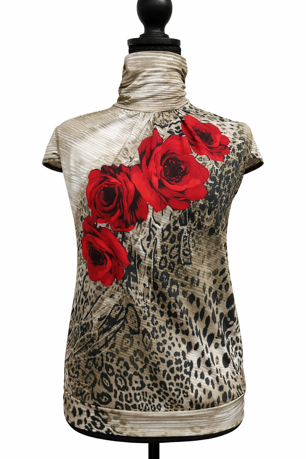 Bluză pentru femei, bej cu imprimeu floral și animal print, mărime M
