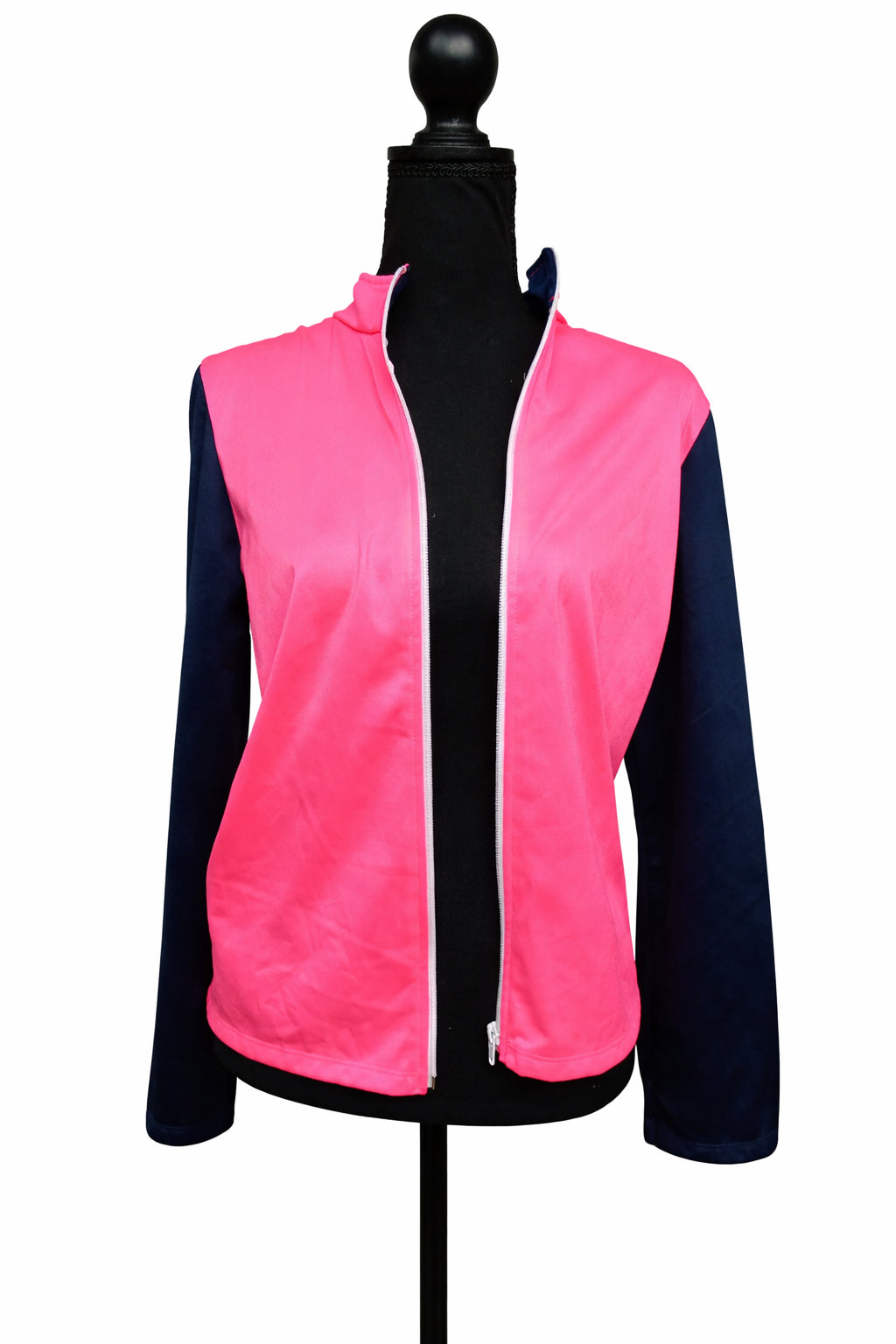Bluză de trening unisex roz neon cu mâneci bleumarin, mărime S