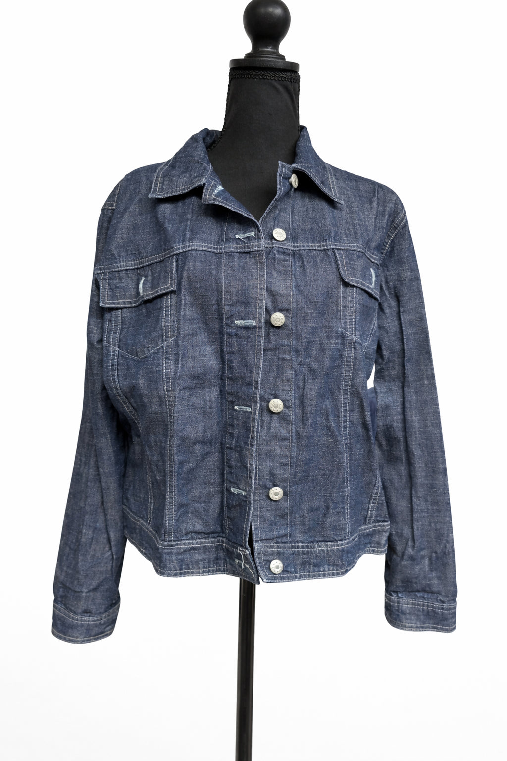 Jachetă Snap din denim albastru închis, mărime 40