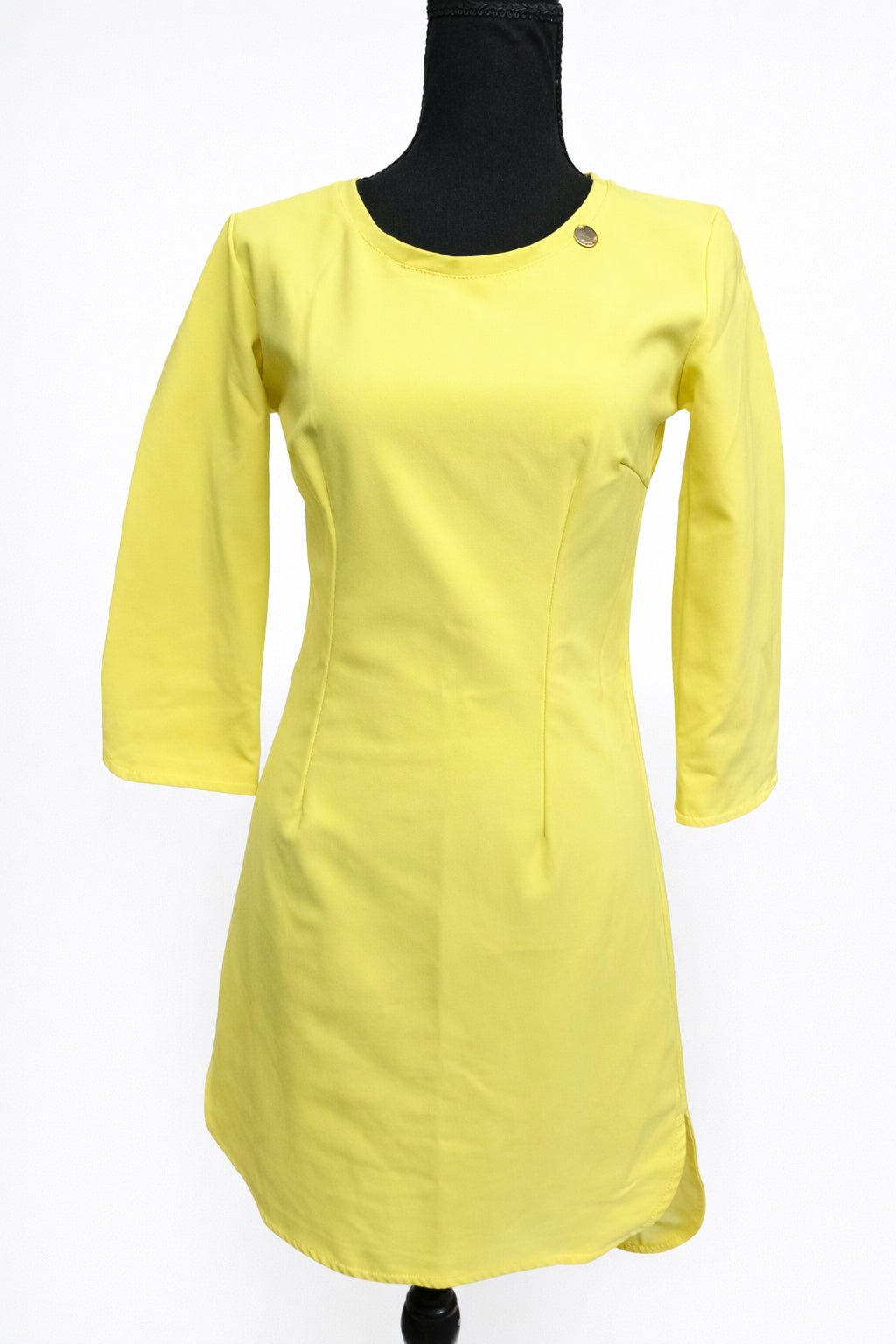 Rochie Prettu Girl, galben-lime, mărime 36, cu mânecă trei sferturi și croială ușor cambrată