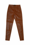 Pantaloni pentru femei, maro tip piele ecologică, mărime XS, cu talie medie și croială slim