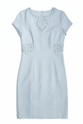 Rochie elegantă Topcapy, bleu deschis, mărime 36, cu mânecă scurtă și croială cambrată