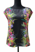 Bluză Esprit pentru femei, neagră cu imprimeu floral multicolor, mărime 36