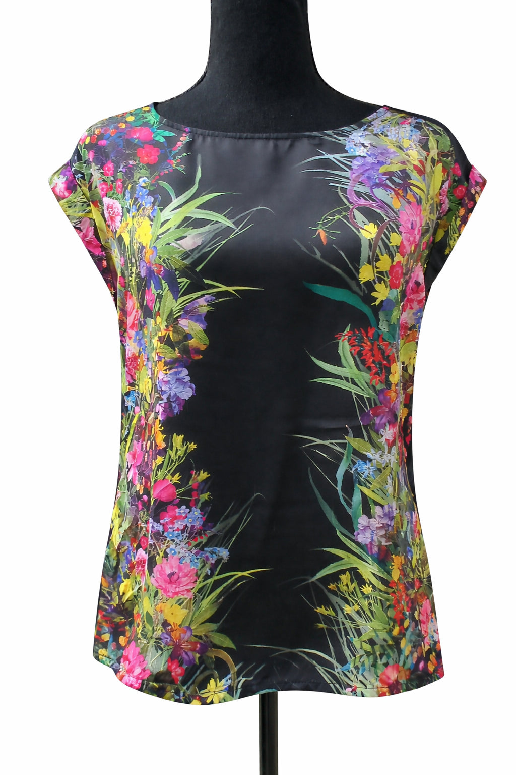 Bluză Esprit pentru femei, neagră cu imprimeu floral multicolor, mărime 36