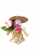 Figurină din Paie Handmade – Detalii Florale Roșii, Pălărie, Decor Eco