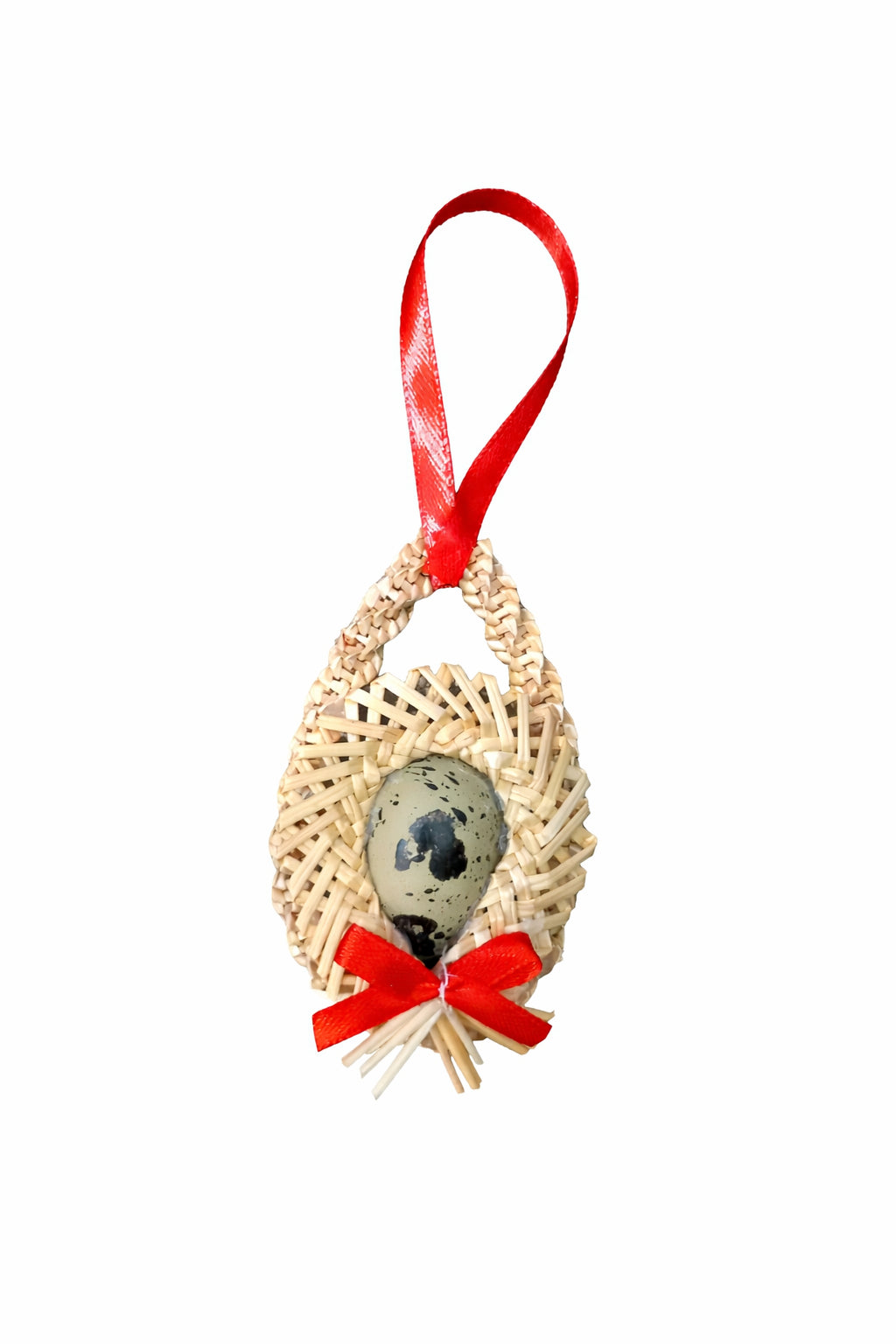 Decorațiune Ou din Paie – Handmade cu Șnur Roșu, Decor Rustic
