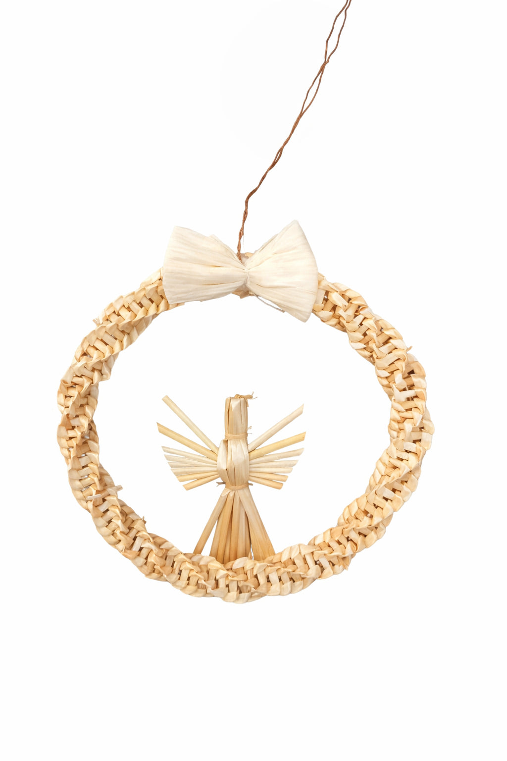 Ornament din Paie Cerc cu Îngeraș – Handmade, Decor Eco de Sărbători