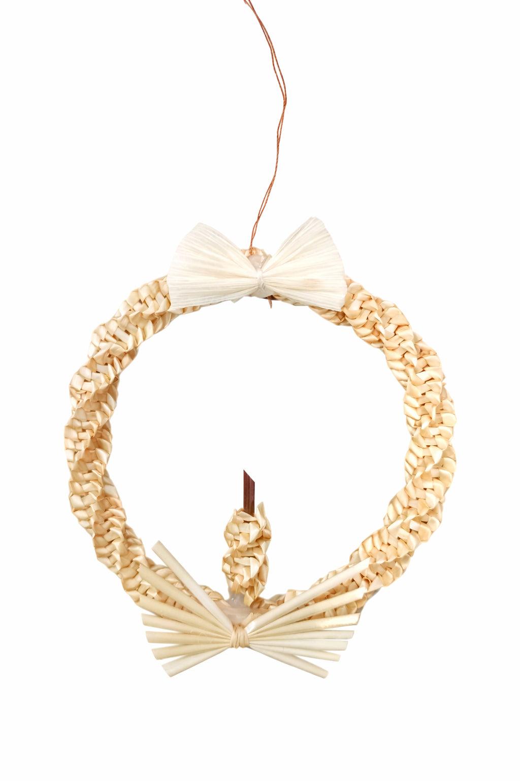 Ornament Coroniță din Paie cu Fundă – Handmade Eco, Decor de Sărbători