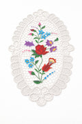 Dantelă Mileu Oval Albă – Broderie Florală Elegantă 39x25 cm