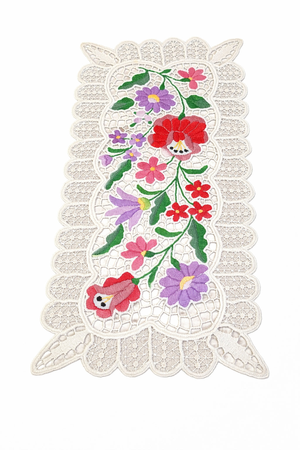Dantelă Mileu Pătrat Albă – Broderie Florală Elegantă 36x19 cm