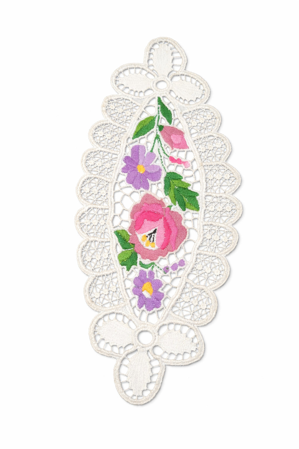 Mileu Dantelă Crem – Broderie Florală Multicoloră 31x14 cm