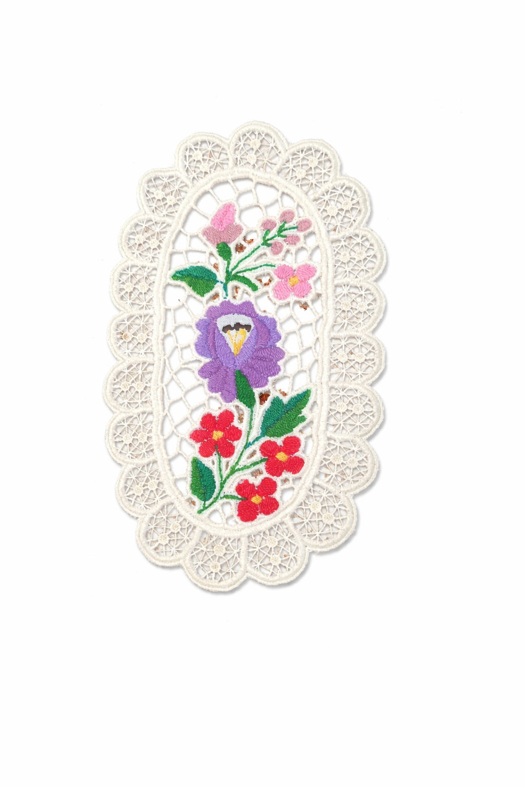 Mileu Dantelă Crem – Broderie Florală Multicoloră 19x11 cm