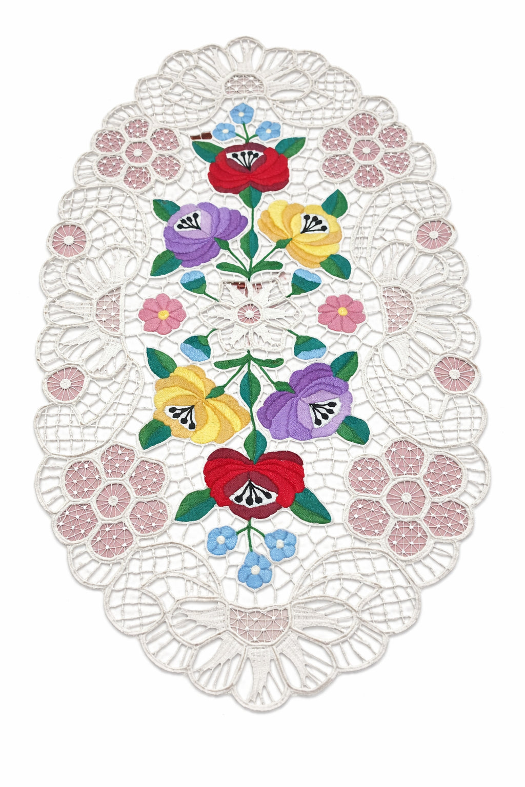 Mileu Dantelă Crem – Broderie Florală Multicoloră 49x28 cm