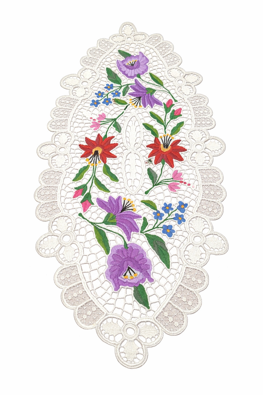 Mileu Dantelă Crem – Broderie Florală Multicoloră 54x27 cm