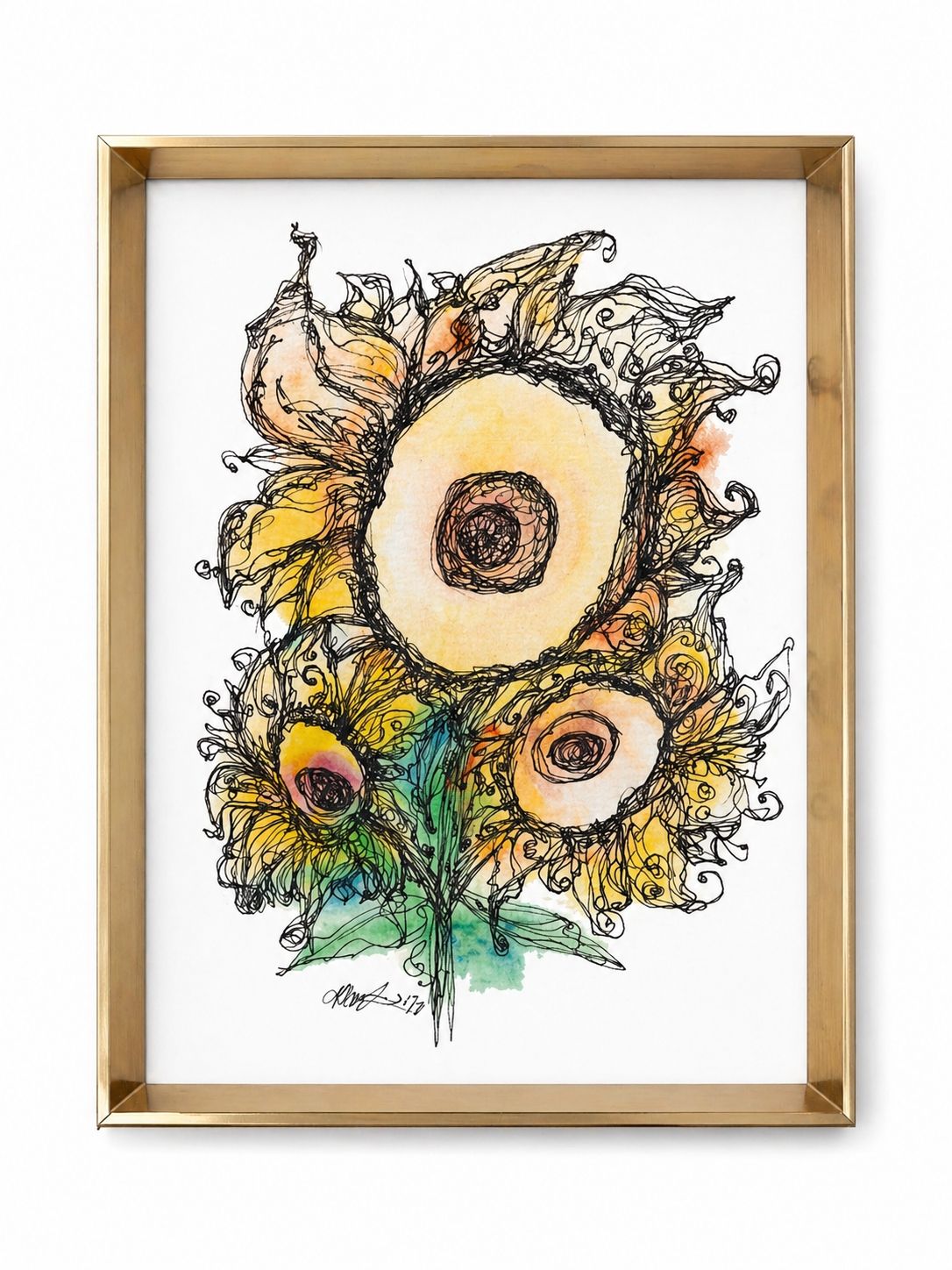 Tablou decorativ înrămat, cu ilustrație artistică florală, 23x32
