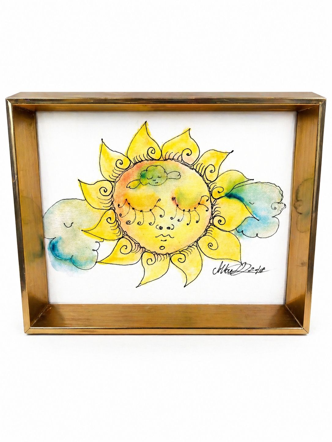 Tablou decorativ, reprezentând un soare stilizat cu detalii artistice, 22x17