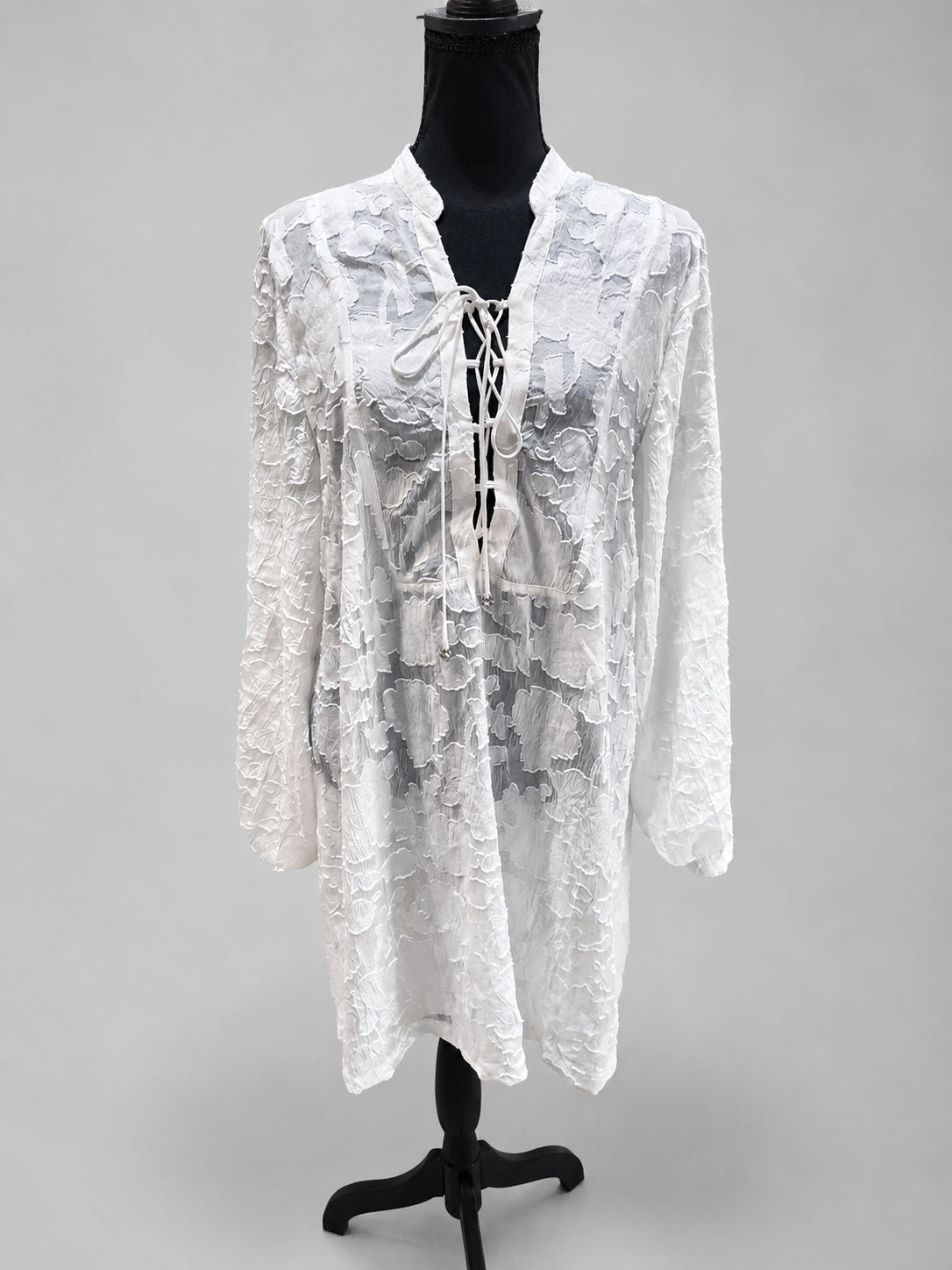 Tunică H&M, damă albă transparentă, 44