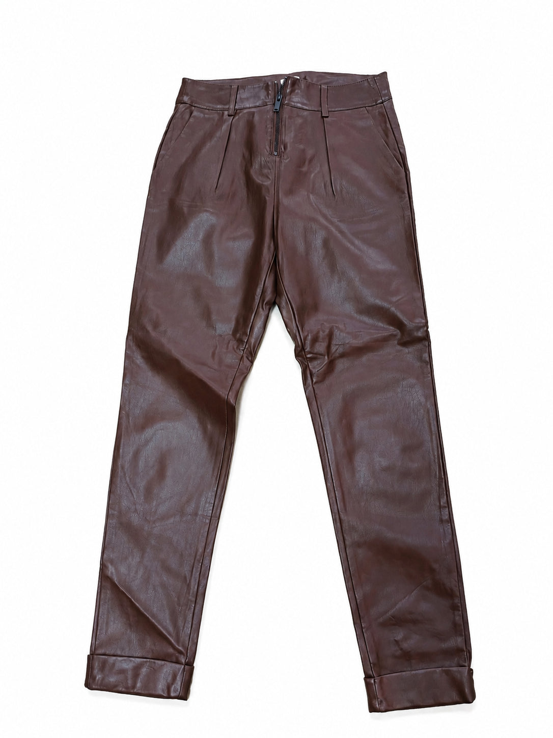 Pantaloni damă Pimkie, maro din piele ecologică, 34