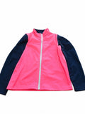 Hanorac cu fermoar sport Decathlon roz neon cu mâneci bleumarin, 125/132