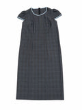 Rochie gri închis cu model discret în carouri, M
