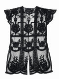 Cardigan damă negru transparent din dantelă, L