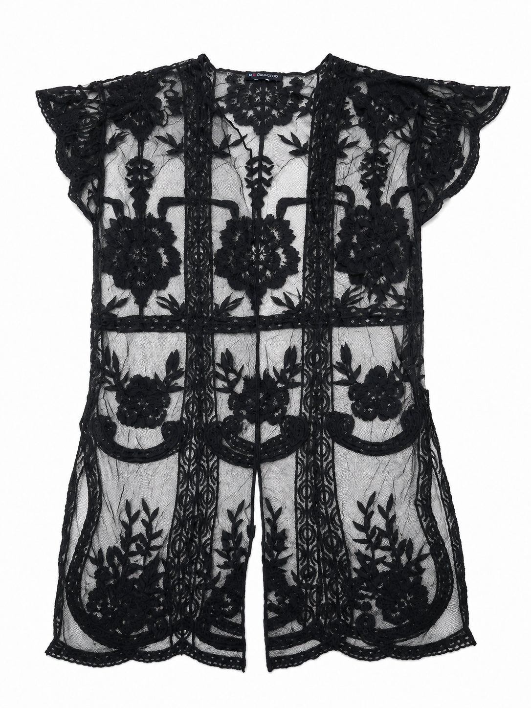 Cardigan damă negru transparent din dantelă, L