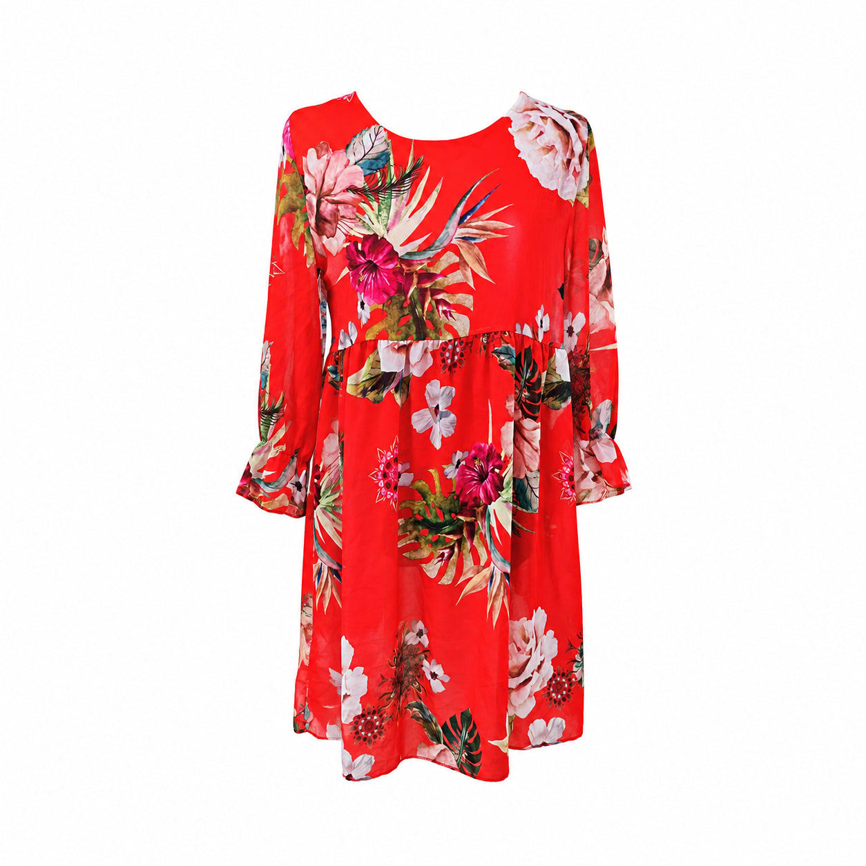 Rochie New Collection, roșie cu imprimeu floral, M