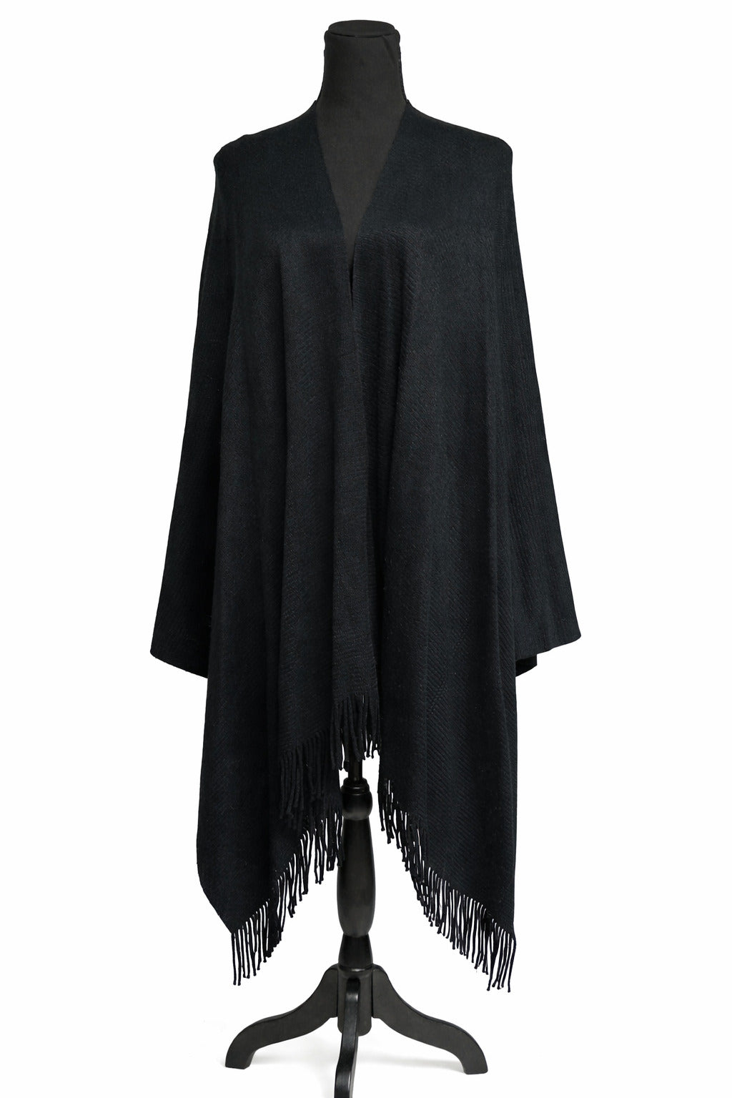 Poncho, damă, UNIV, negru cu franjuri