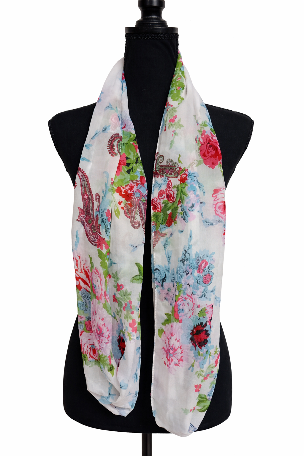 Eșarfă florală multicoloră, damă, imprimeu floral și motive decorative
