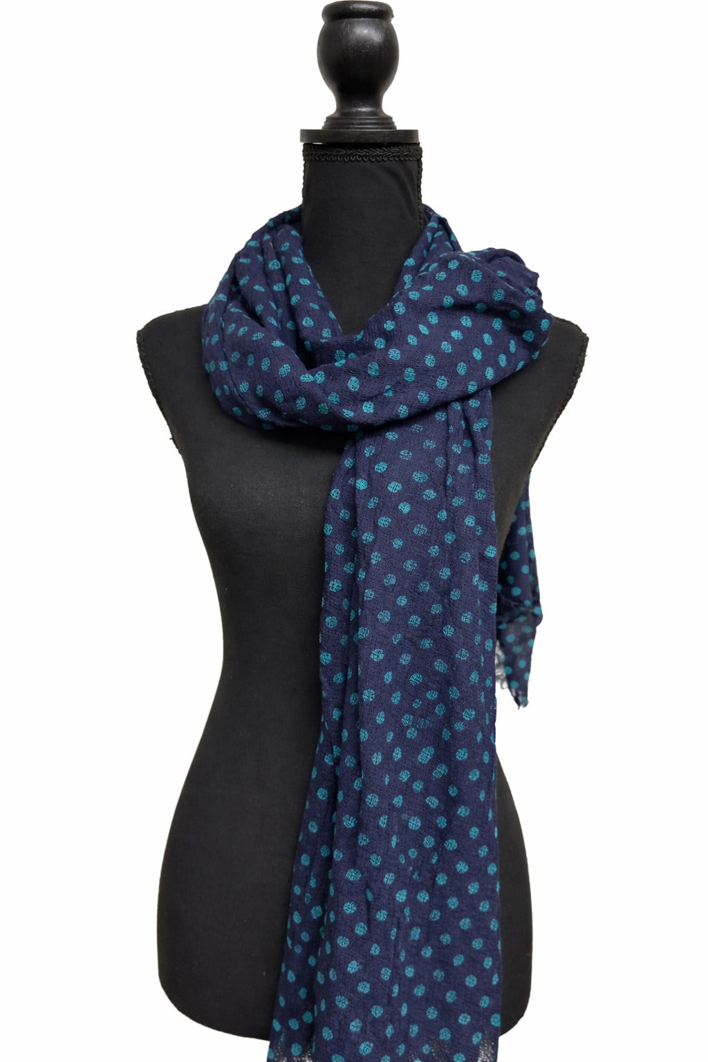 Eșarfă bleumarin cu buline turcoaz