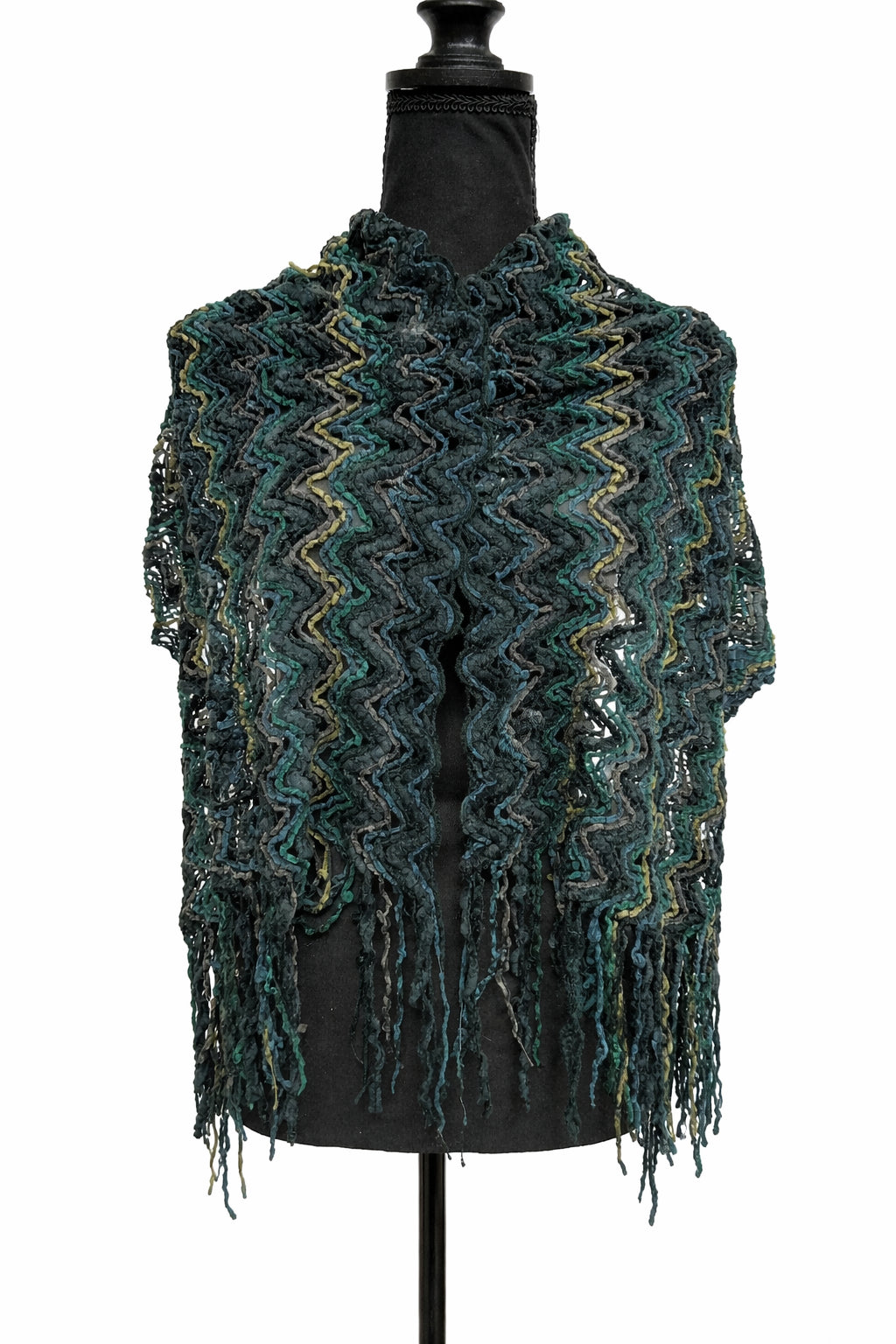 Șal croșetat Accessorize, multicolor în nuanțe de verde petrol, turcoaz, negru și accente aurii