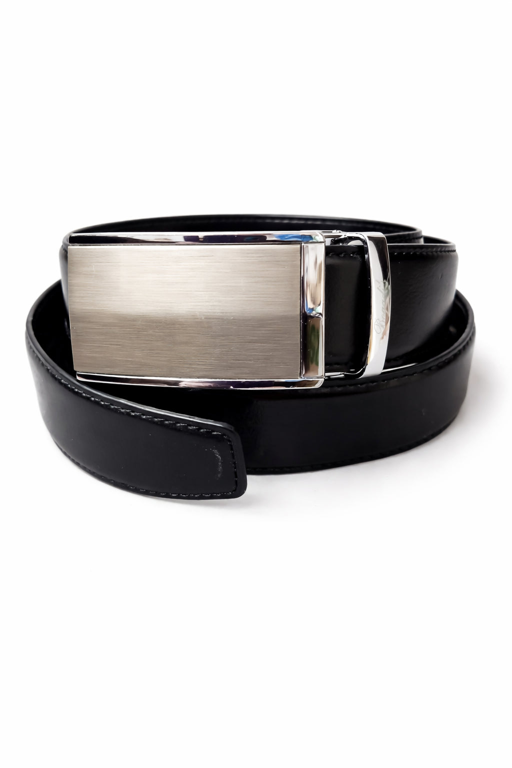 Curea Bogadi's bărbați, mărime 125/3,5, neagră din piele naturală, cu cataramă metalică argintie