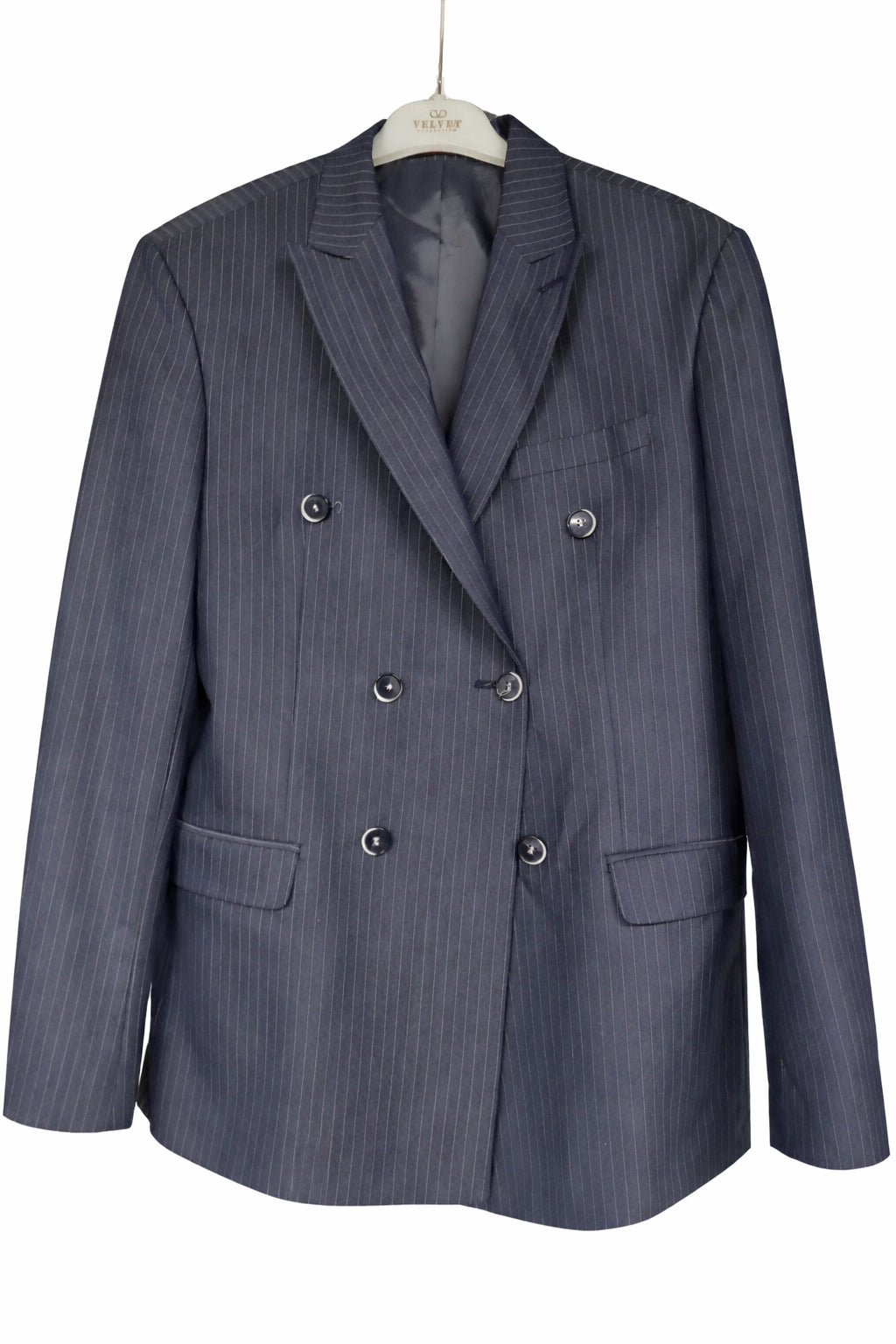 Sacou Gherasos, bleumarin-gri cu dungi fine, mărime 50