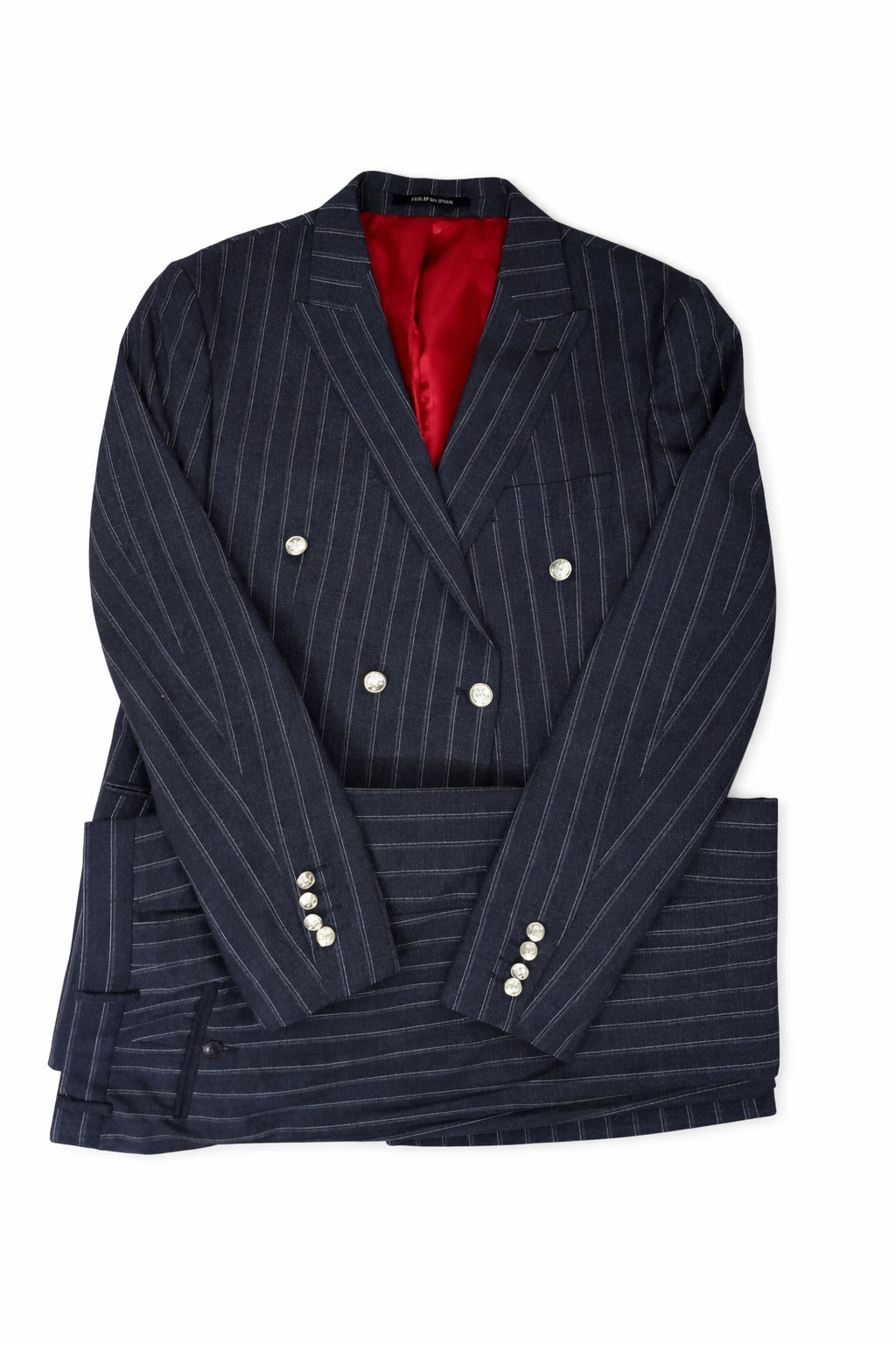 Costum elegant Philip Guston pentru bărbați, bleumarin cu dungi fine, mărime 52