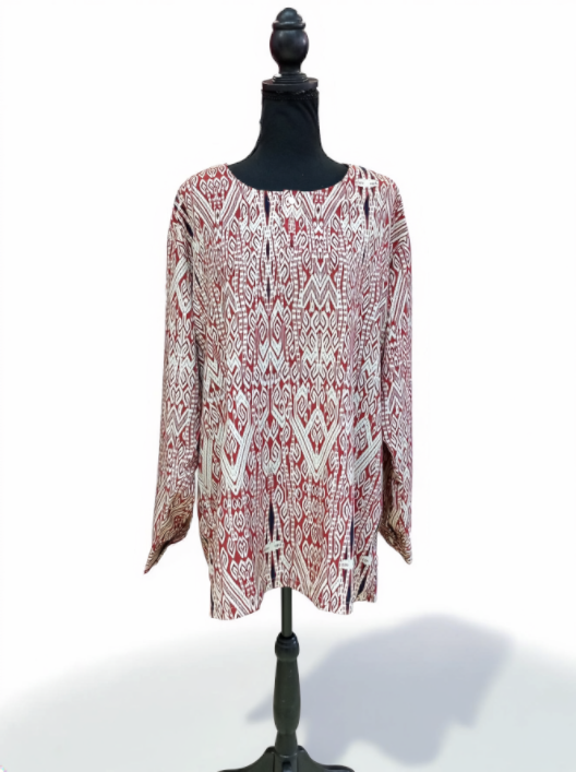 Bluză pentru femei, roșie cu imprimeu geometric