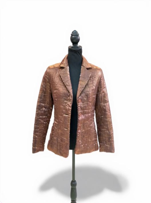 Sacou Der Klassiker pentru femei, maro cu textură lucioasă și model discret