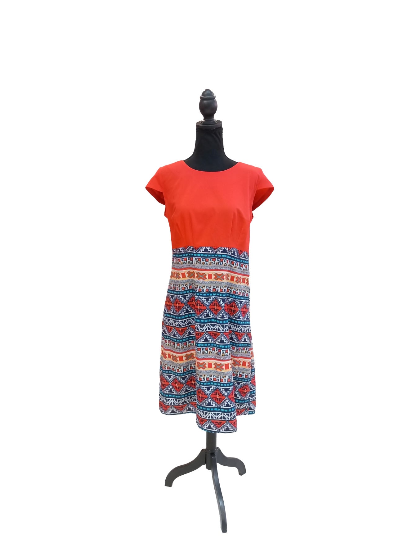 Rochie CMA pentru femei, roșie cu imprimeu etnic multicolor