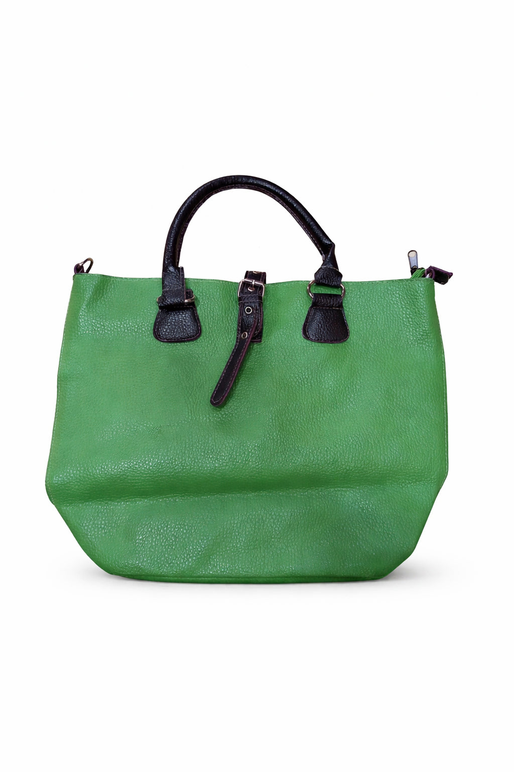 Geantă pentru femei, verde din piele ecologică texturată, cu mânere negre și detalii metalice, compartiment spațios și design practic pentru utilizare zilnică
