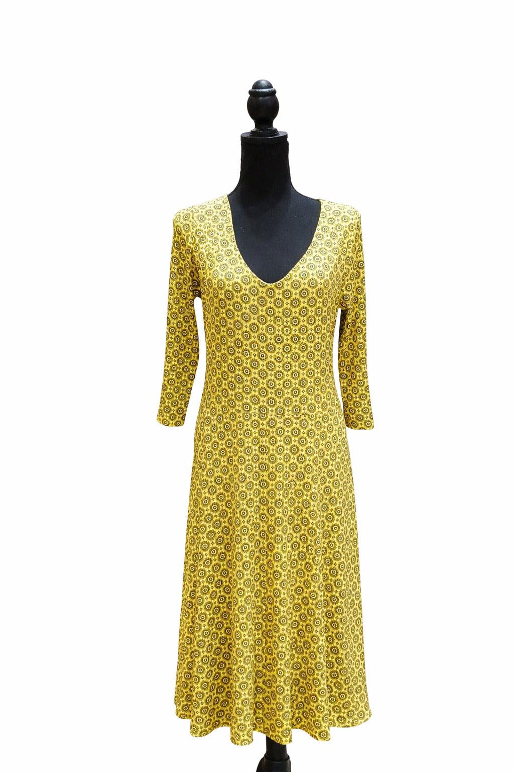 Rochie midi galbenă pentru femei, cu imprimeu geometric