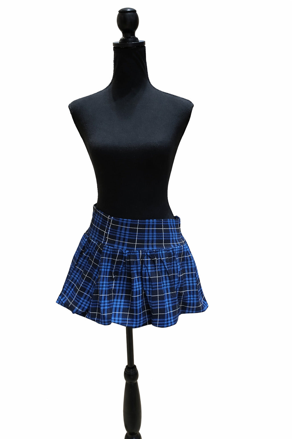 Fustă mini Fishbone pentru femei, plisată în carouri albastre