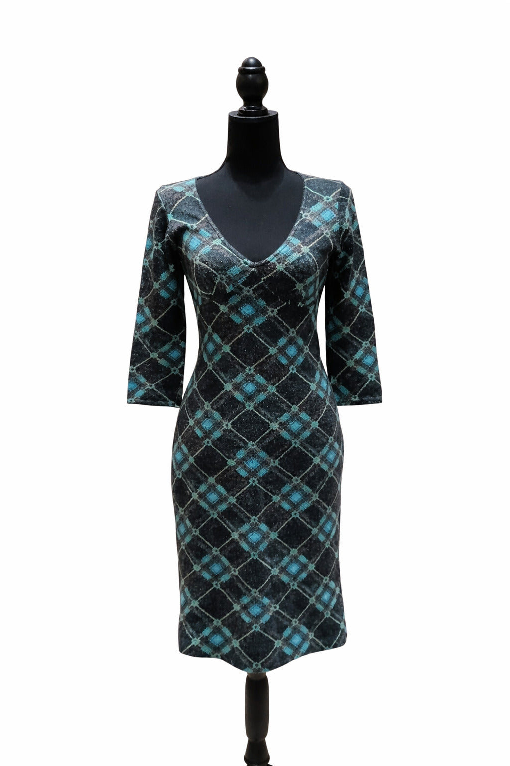 Rochie MNG pentru femei, negru cu model geometric turcoaz