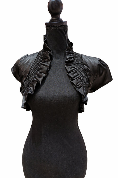 Bolero Elegant Negru Satinat cu Volane – Mărime XS Femei | Second Hand