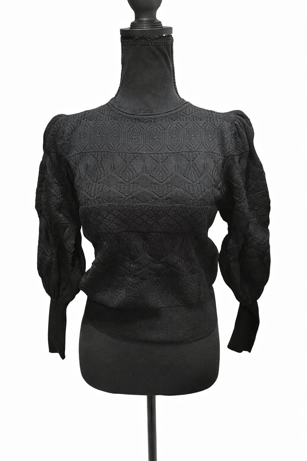 Bluză Zara Neagră cu Mâneci Bufante – Tricotată Mărime S Femei | Second Hand