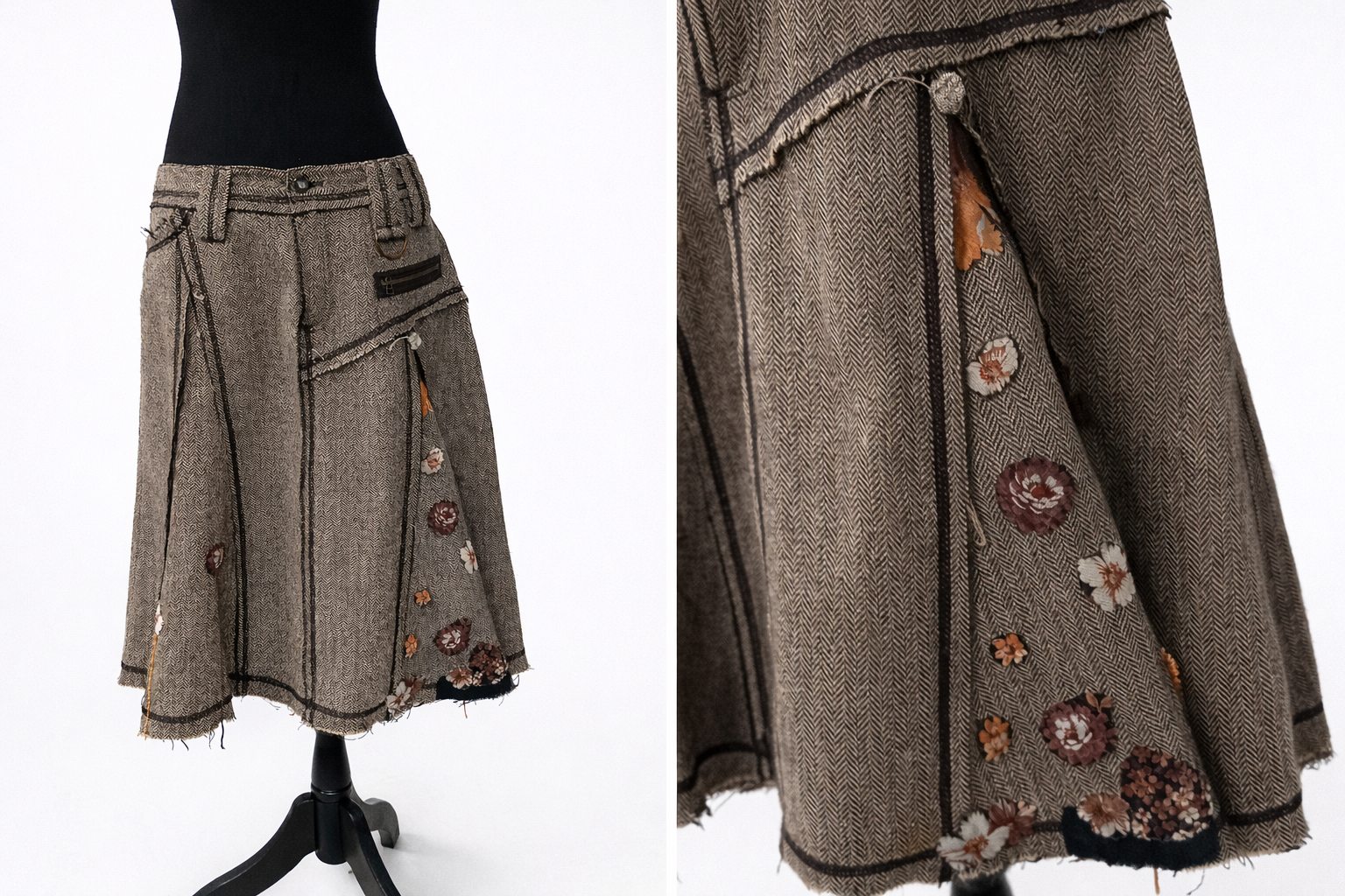Fustă Midi Tweed Maro Forecast cu Broderie Florală – Femei, Mărime M