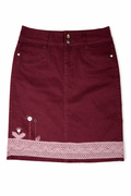 Fustă Bordo Denim cu Broderie și Dantelă Roz – Femei, Mărime 28, Casual